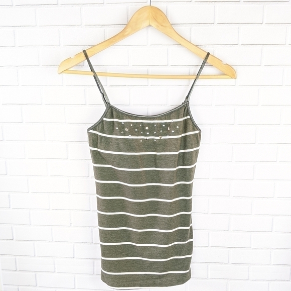 Green White Striped Bronze/Silver Sequins Camisole Women's Medium - Picture 1 of 4